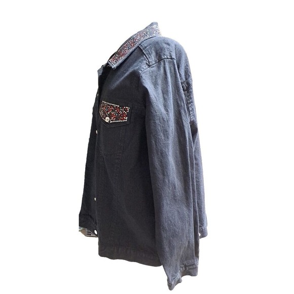 Mirasol Woman Plus Size 2X Black Denim Trucker Jacket Rhineston Studded Collared - Picture 3 of 11